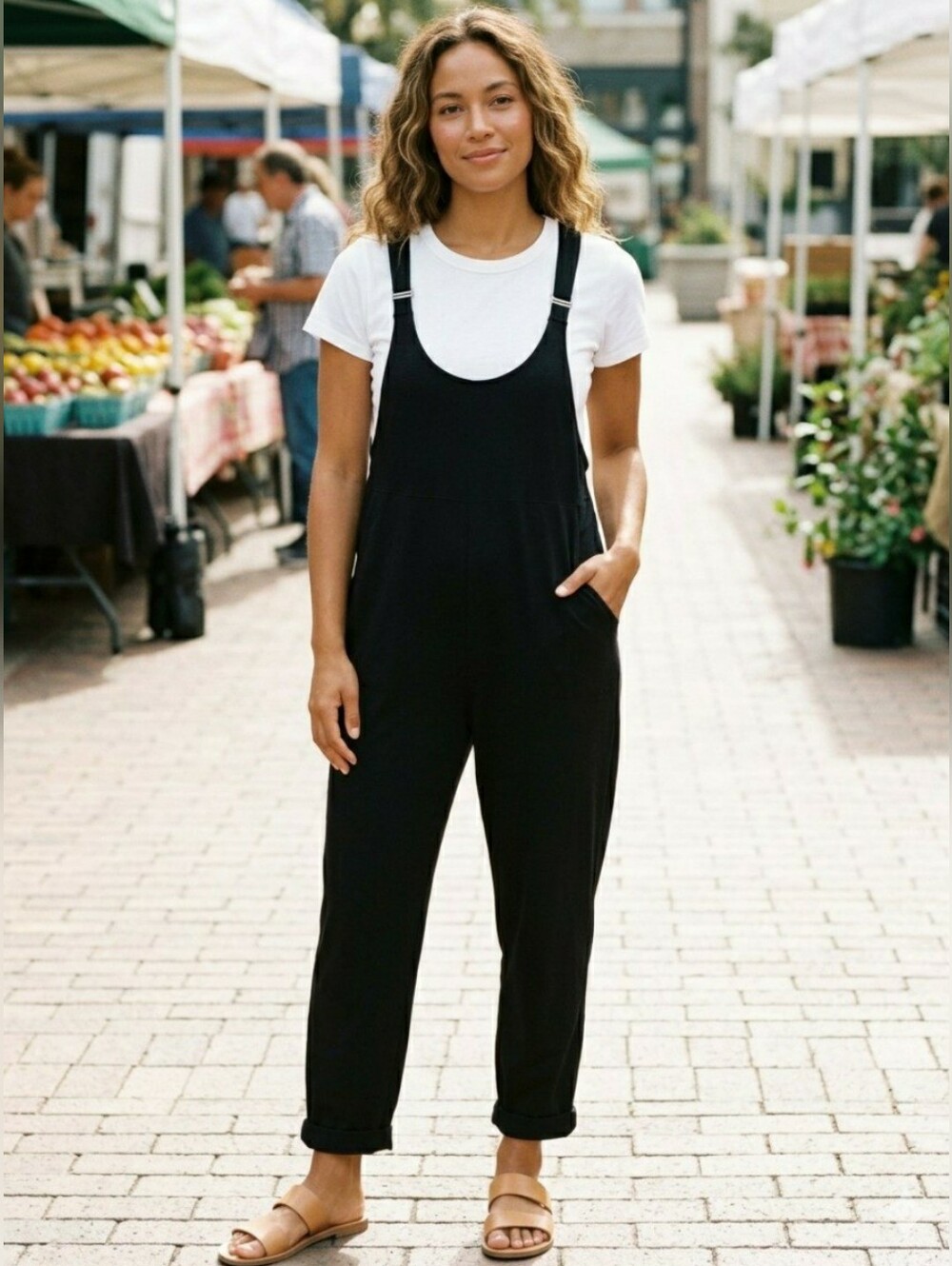 REWASH Black Relaxed Jumpsuit open racerback Adjustable Straps Tapered Legs XL